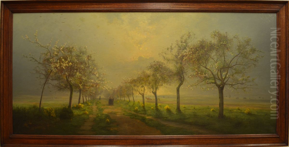 Apple and broom flowers Oil Painting by Antoine Chintreuil