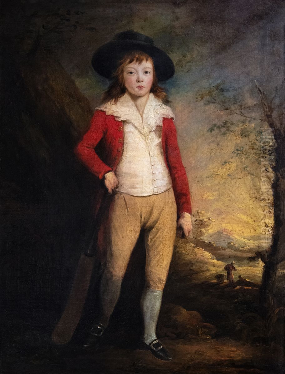 Portrait of young Bridger Seward batting cricketFrancais:Portrait du jeune Bridger Seward a la batte de cricketItaliano:Ritratto di giovane Bridger Seward che batte cricket Oil Painting by Ozias Humphry