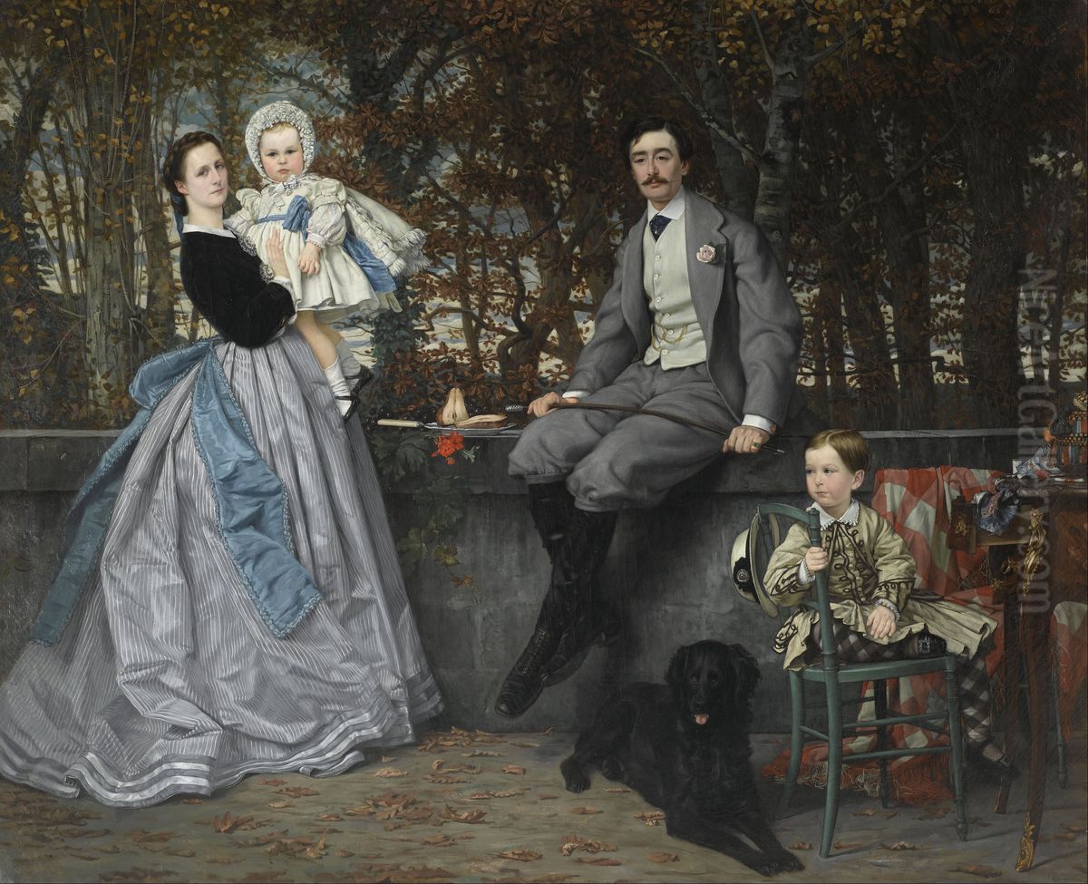 Portrait of the Marquis and Marchioness of Miramon and their children Oil Painting by James Jacques Joseph Tissot