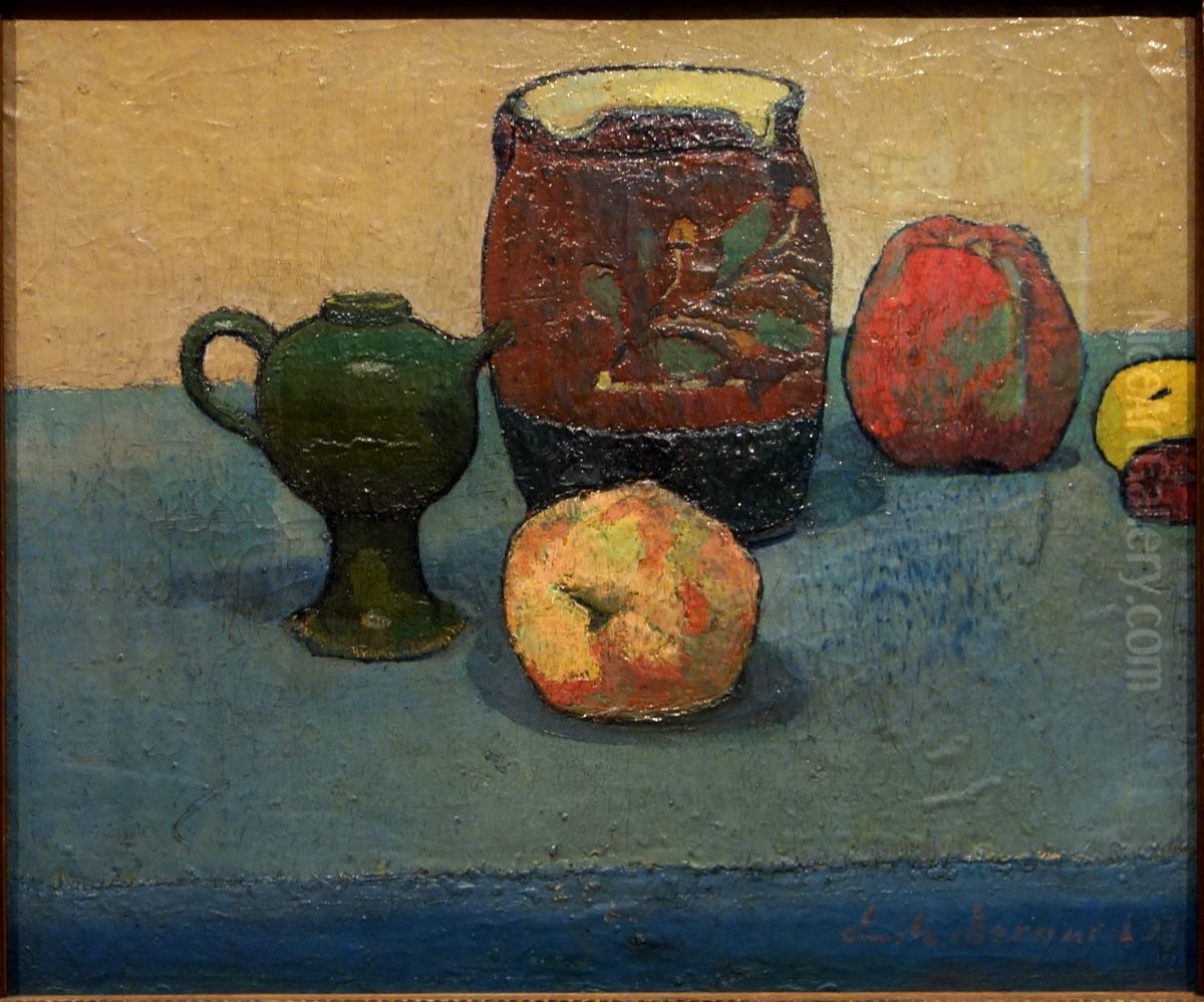 Pots de gres et pommes Oil Painting by Emile Bernard