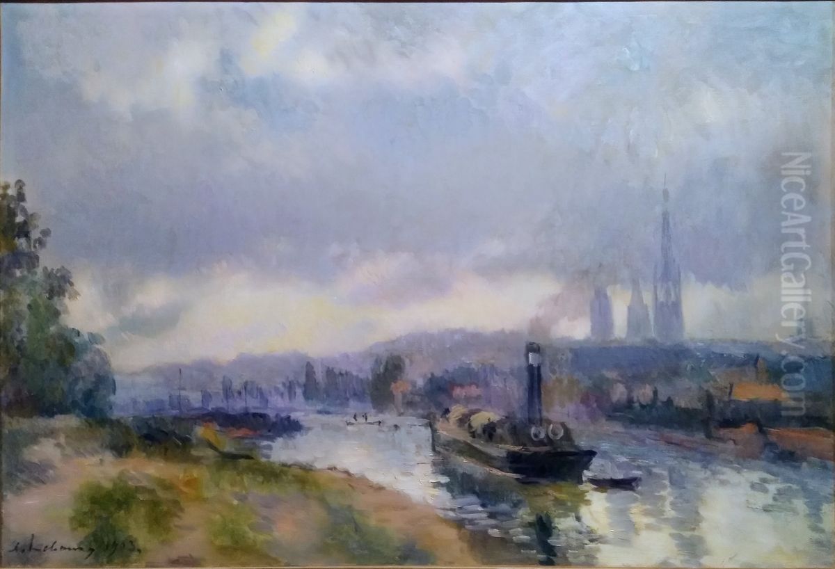 Remorqueurs a Rouen Oil Painting by Albert Lebourg