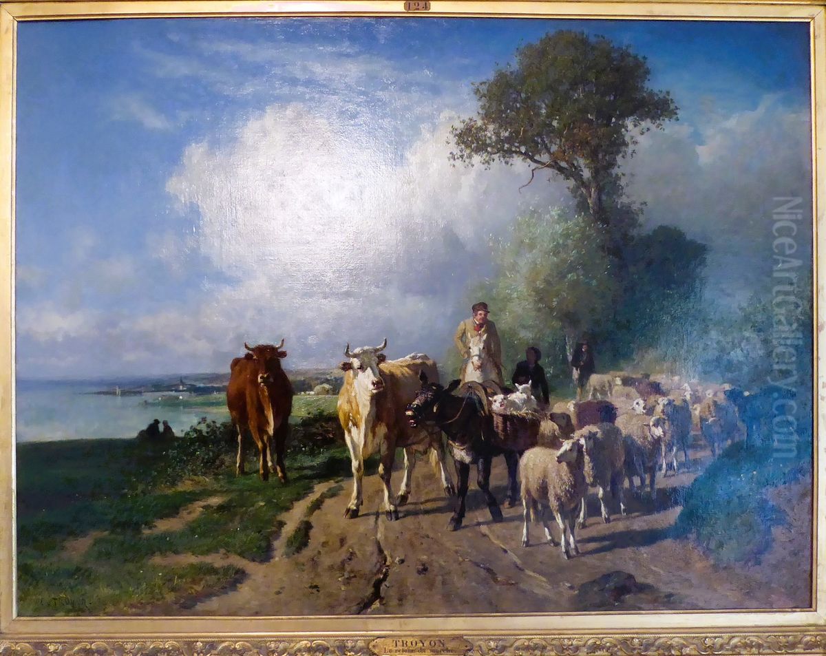 The return from the market Oil Painting by Constant Troyon