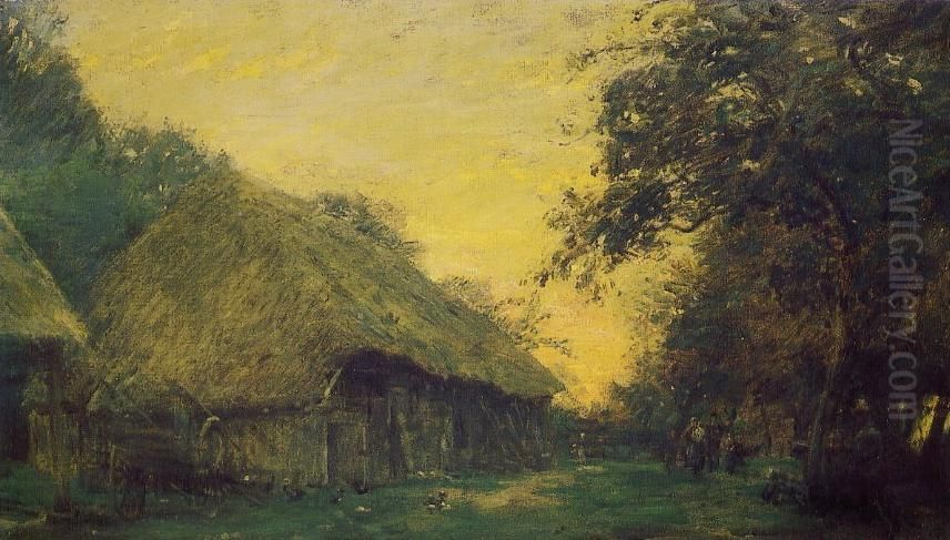 Soleil couchant a Honfleur Oil Painting by Adolphe-Felix Cals