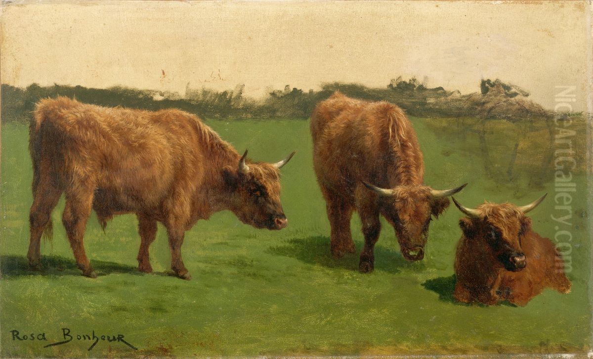 Trois boeufs roux au paturage Oil Painting by Rosa Bonheur