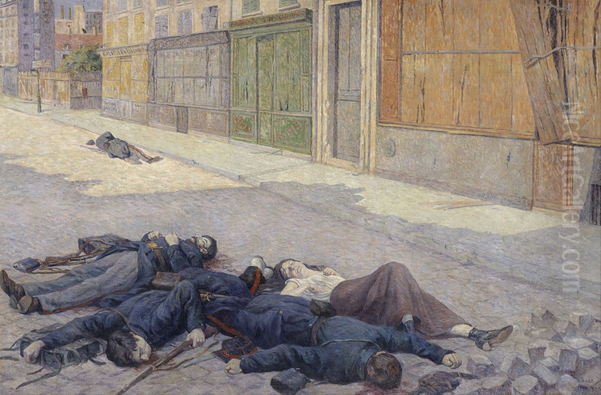 A Street in Paris in May 1871 Oil Painting by Maximilien Luce