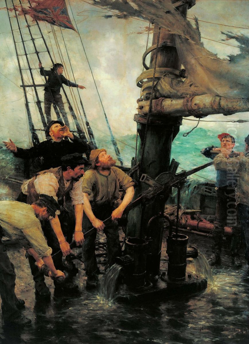 All Hands to the Pumps Oil Painting by Henry Scott Tuke