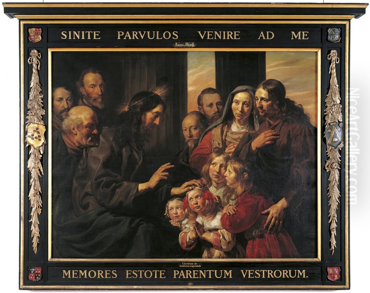 'Suffer the little children to come unto me': Pieter Braems, Emmerentia van der Laen and their children Oil Painting by Jan De Bray