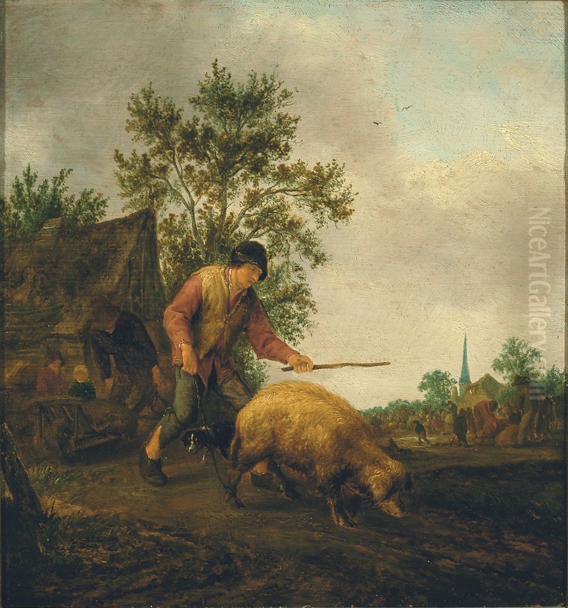 Farmer with a Pig Oil Painting by Adriaen van Ostade