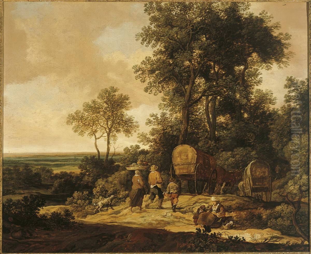 Landschap met boeren onderweg Oil Painting by Pieter De Molijn