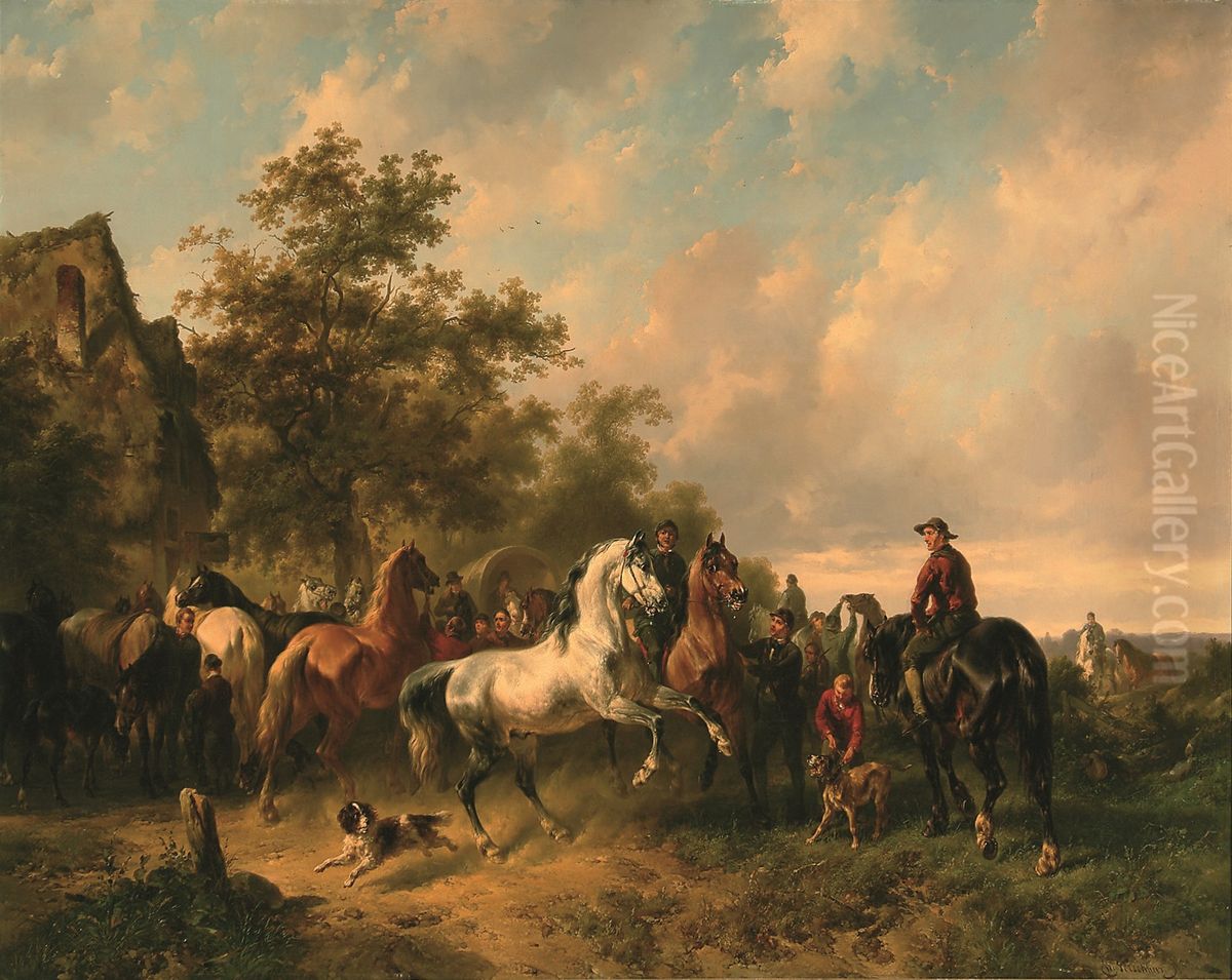 market of horse Oil Painting by Wouterus Verschuur
