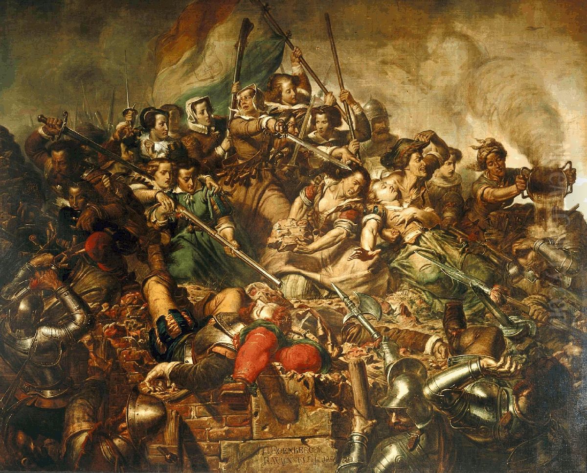 Kenau Simons Hasselaer op de wallen van Haarlem Oil Painting by Barend Wijnveld