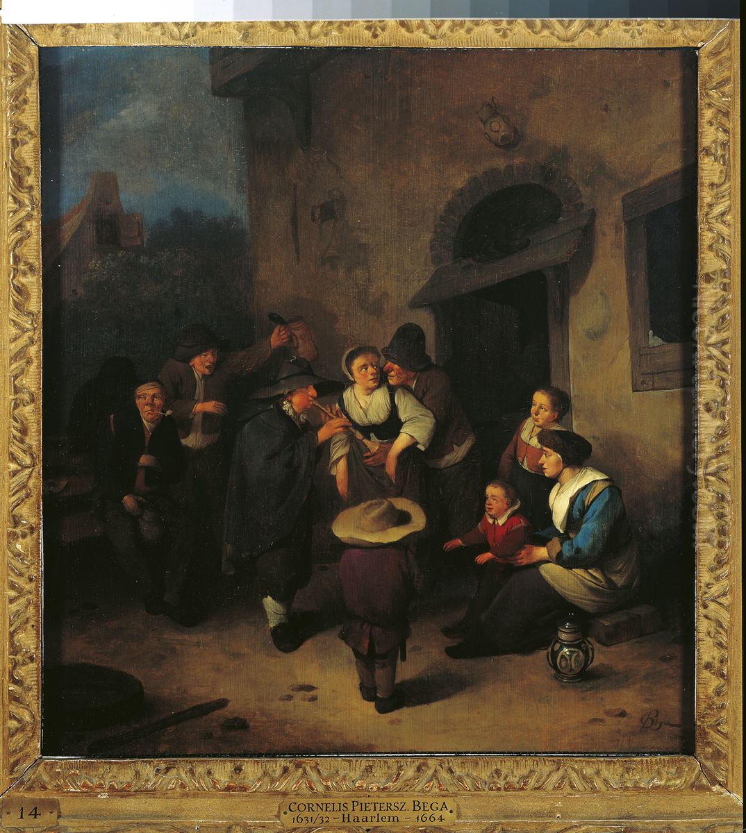 Street Musicians before an Inn Oil Painting by Cornelis Pietersz Bega