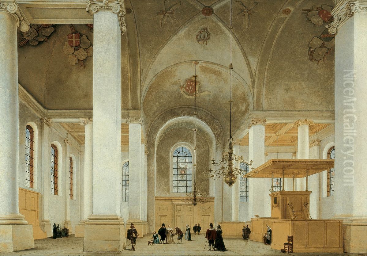 Interior of the Nieuwe or St. Annakerk in Haarlem, seen from west to east Oil Painting by Pieter Jansz Saenredam