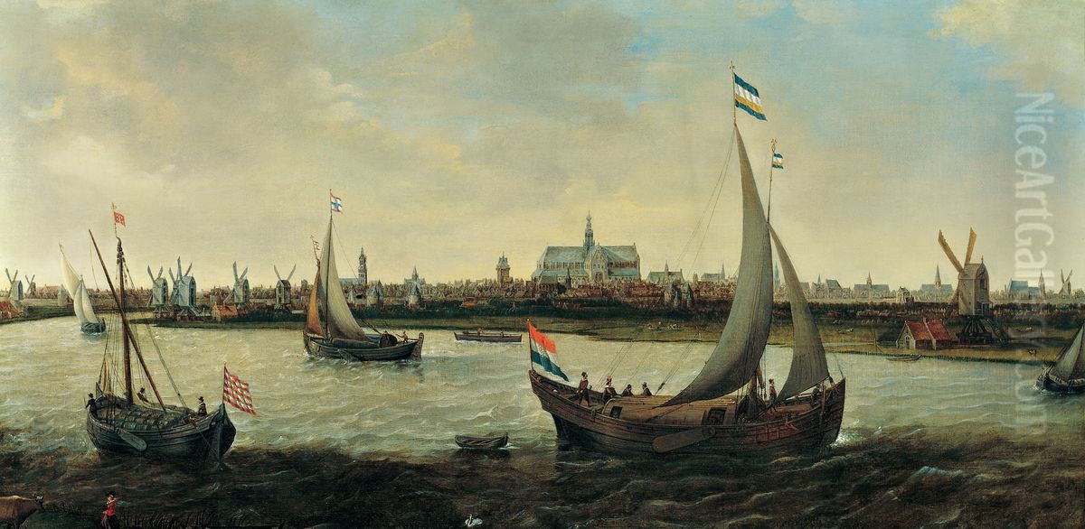 View of Haarlem from the Noorder Buiten Spaarne Oil Painting by Hendrick Cornelisz Vroom
