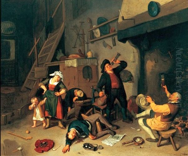 Drinking party Oil Painting by Cornelis Dusart