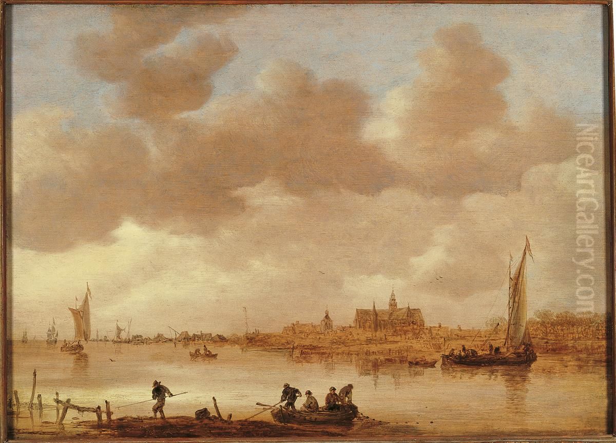 Iceskating near a Village Oil Painting by Jan van Goyen