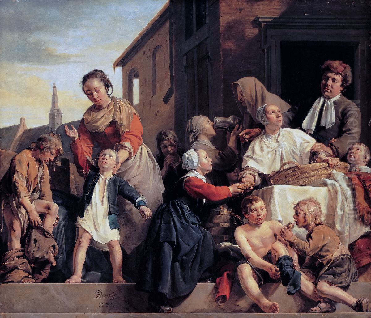 Het verzorgen van de kinderen van het Arme-Kinderhuis: drie Werken van BarmhartigheidEnglish:Caring for children at the Orphanage in Haarlem: three Acts of Mercy Oil Painting by Jan De Bray