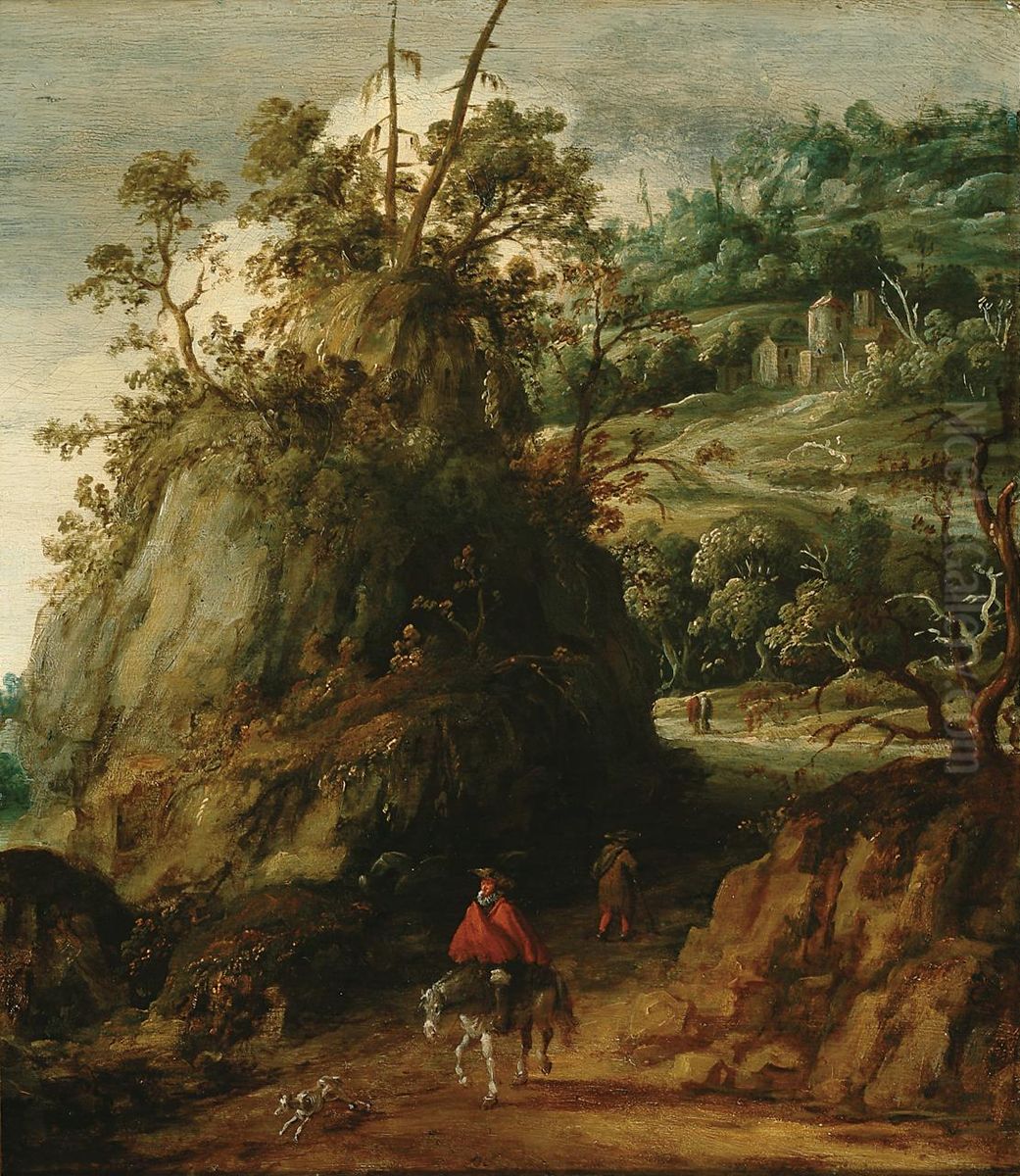 Mountainous landscape with traveller. Oil Painting by Esaias Van De Velde