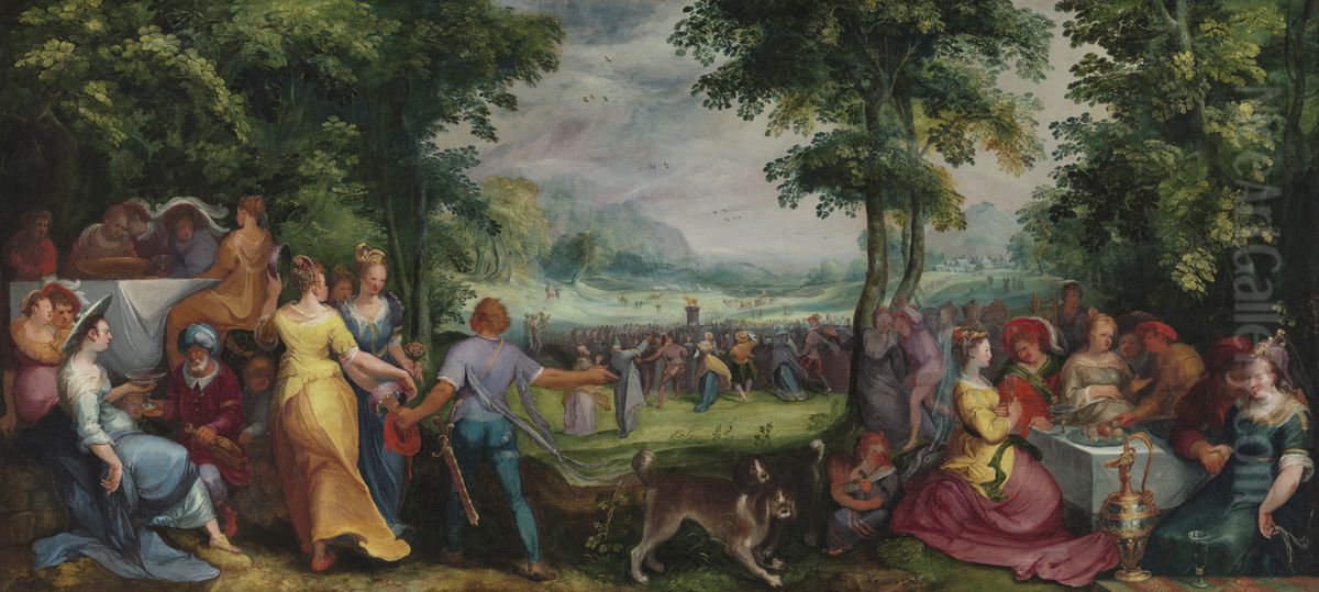 The adoration of the golden calf Oil Painting by Karel Van Mander