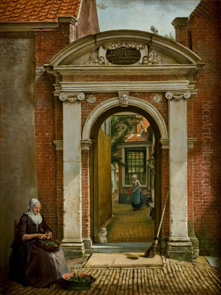 The main entrance of het Hofje van Bakenes in Haarlem Oil Painting by Wybrand Hendricks