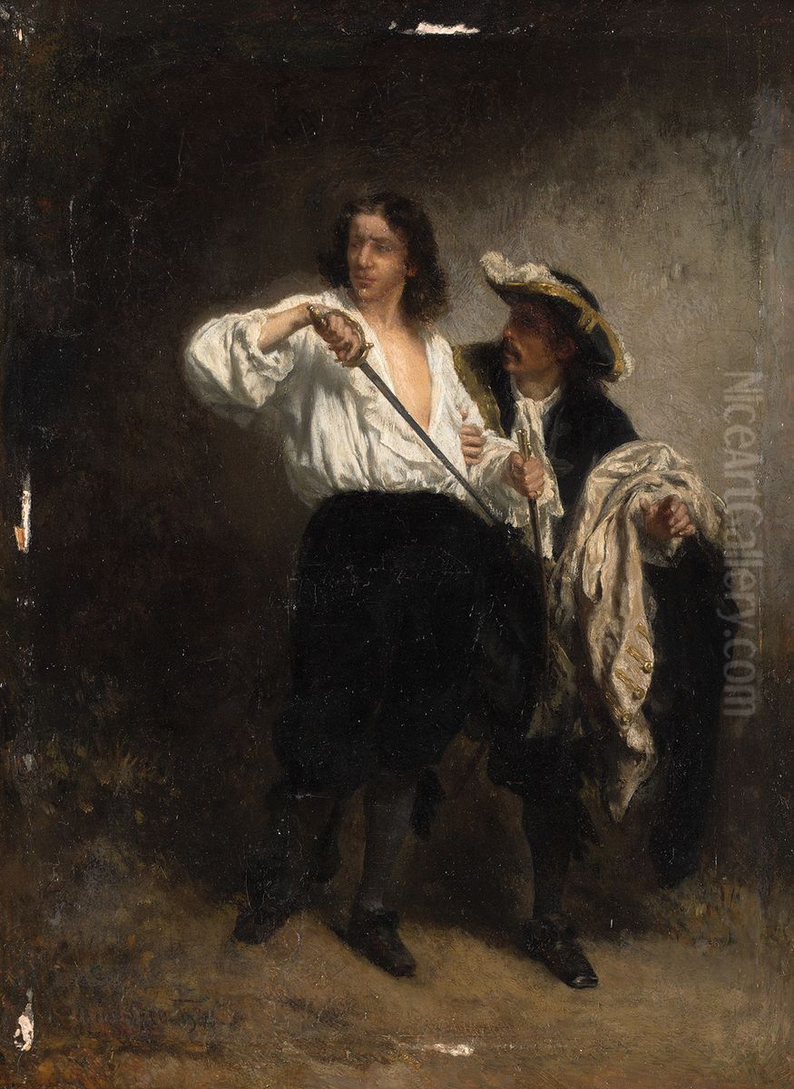 Na het tweegevecht Oil Painting by August von Pettenkofen