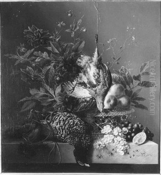 Stilleven met fruit en gevogelte Oil Painting by Arnoldus Bloemers