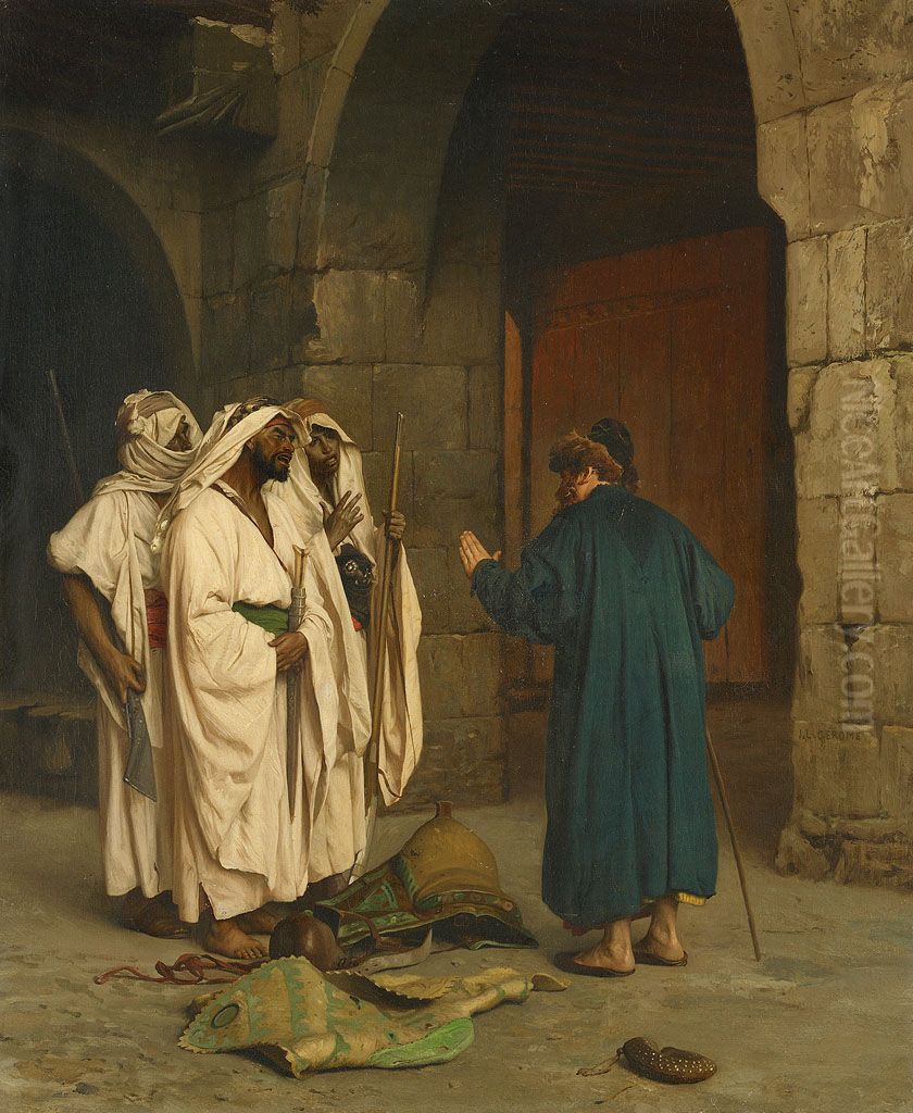 Oude jood met drie arabieren Oil Painting by Jean-Leon Gerome