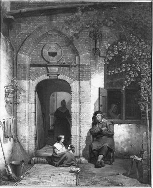 Binnenplaatsje Oil Painting by Willem Pieter Hoevenaar