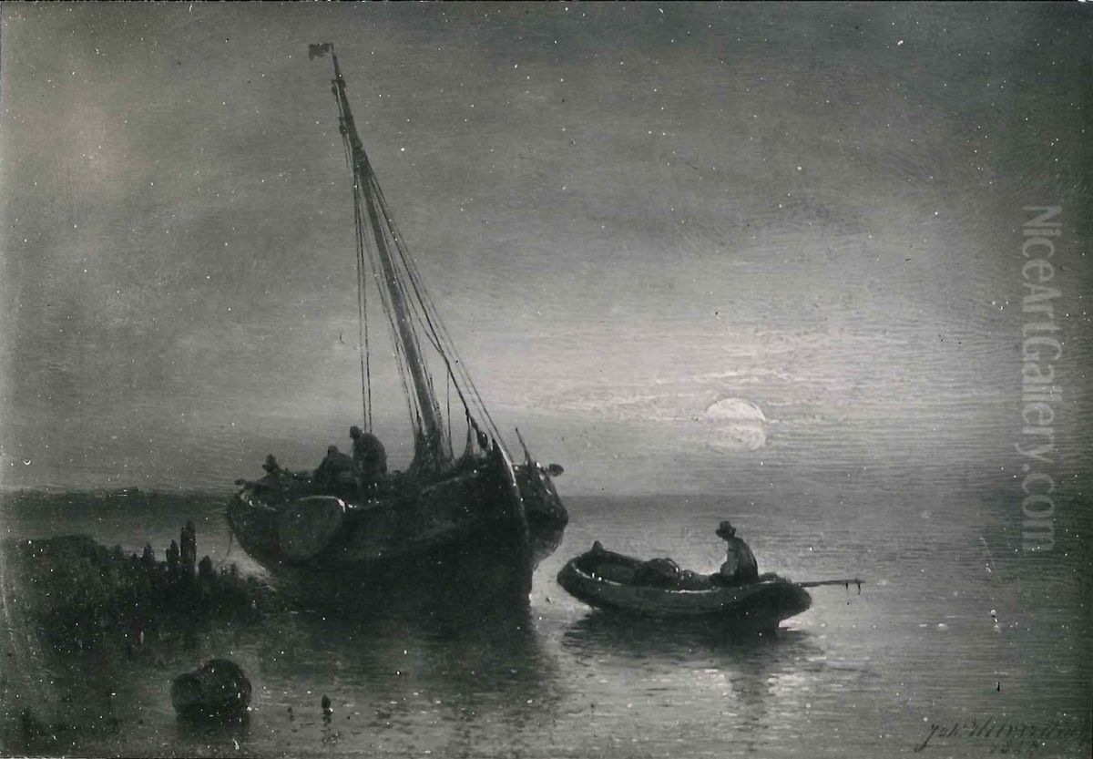 Een stil water Oil Painting by Johannes Hilverdink