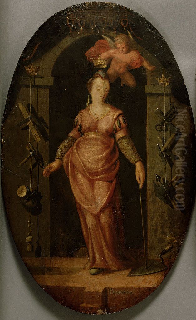 De heilige Barbara, schutspatrones van het Metselaarsgilde Oil Painting by Pieter Isaacsz