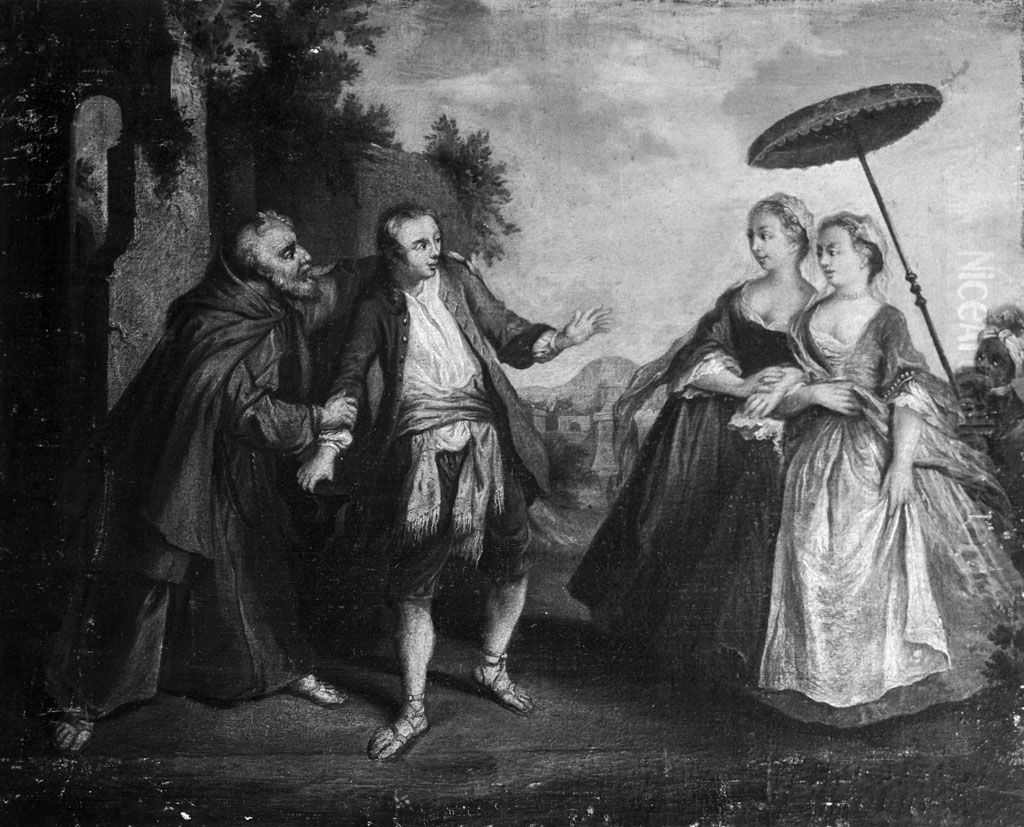 'Les oies du frere Philippe' Oil Painting by Nicolas Lancret