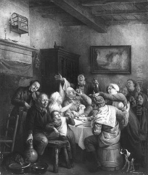 Een vrolijk gezelschap aan tafel Oil Painting by Peter Paul Joseph Noel