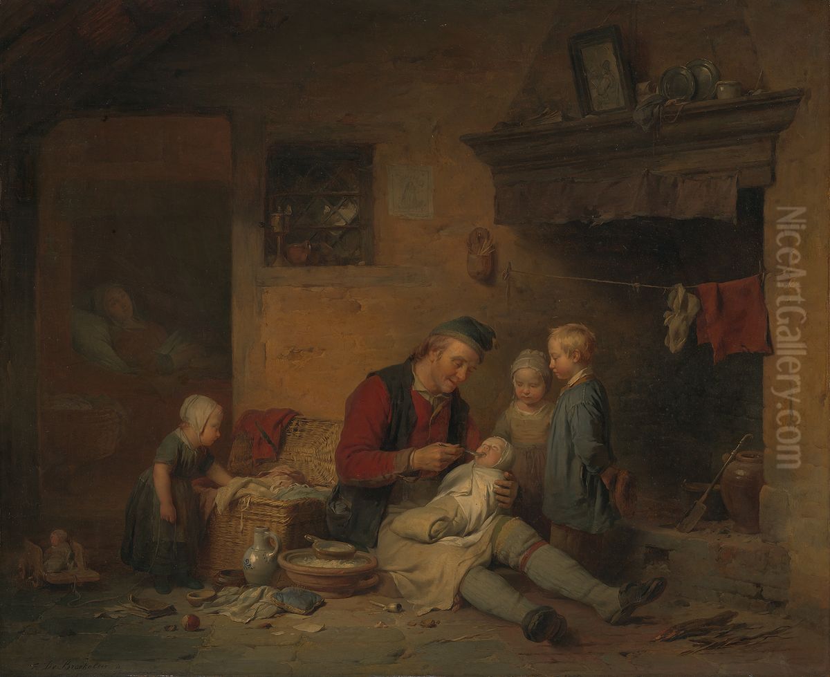 De kraamkamer Oil Painting by Ferdinand de Braekeleer
