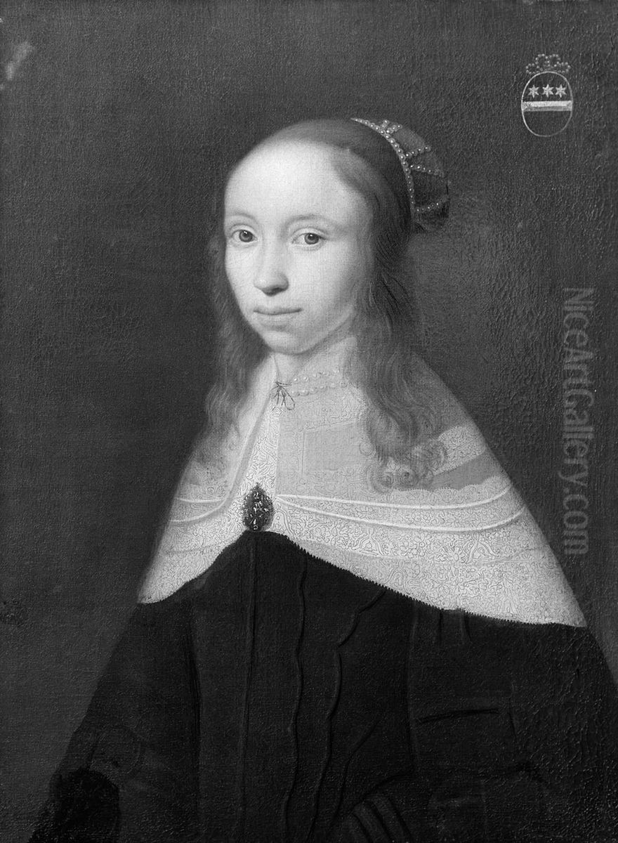 Portret van een jonge vrouw Oil Painting by Anthonie Palamedesz.