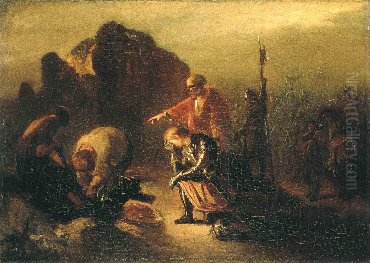 Anno 1282. Graaf Floris V bij de plaats waar het lijk van zijn vader ligt Oil Painting by Jozef Israels