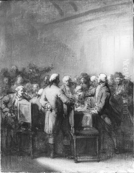 Anno 1801. De kamers worden ondanks de tegenstand van Ermerins en Van Swinden gesloten Oil Painting by Johannes Hinderikus Egenberger