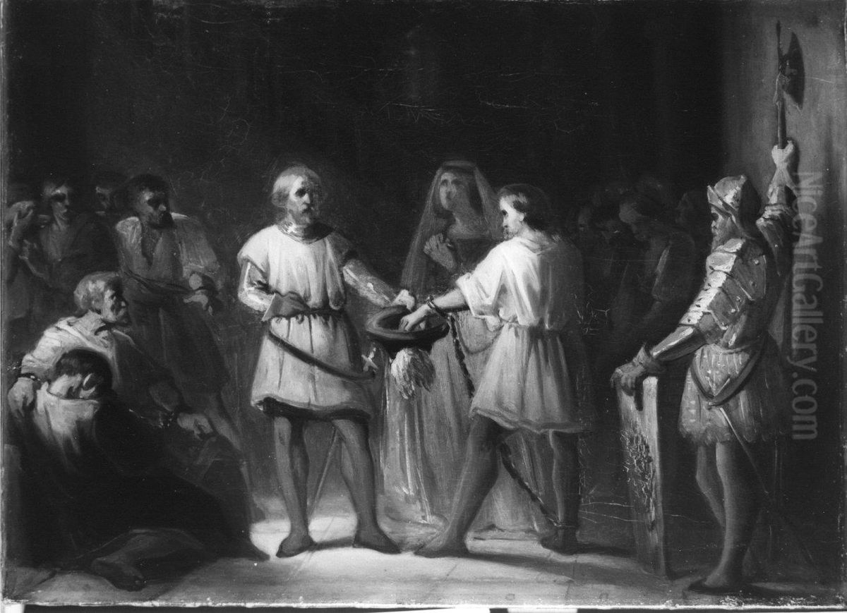 Anno 1298. De IJselsteinse krijgsgevangenen loten om hun leven Oil Painting by Jozef Israels