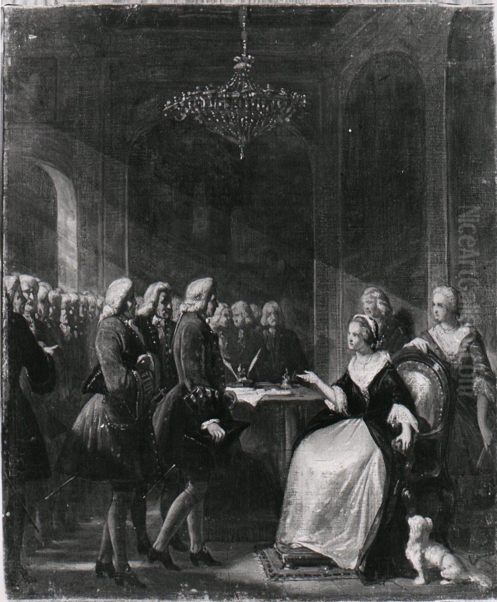 Anno 1758. Een delegatie kooplieden bezoekt de gouvernante Oil Painting by Christoffel Bisschop