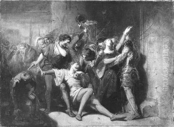 Anno 1299.  De moord op Wolfert van Borsselen Oil Painting by Johannes Hinderikus Egenberger