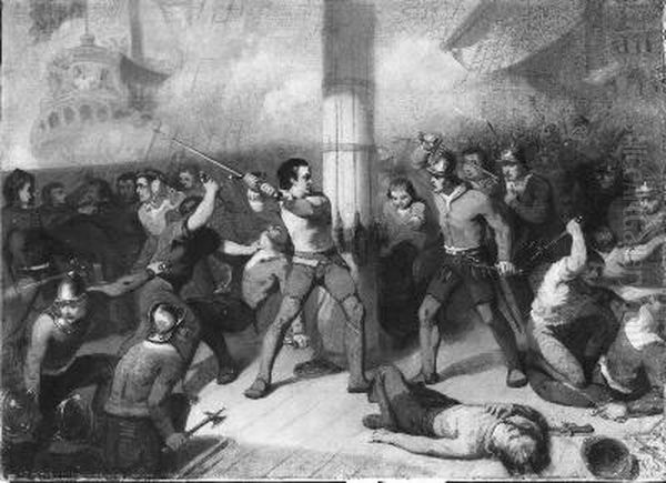 Anno 1536. De dappere daad van een Dordtse schipper Oil Painting by Hendrik Jacobus Scholten