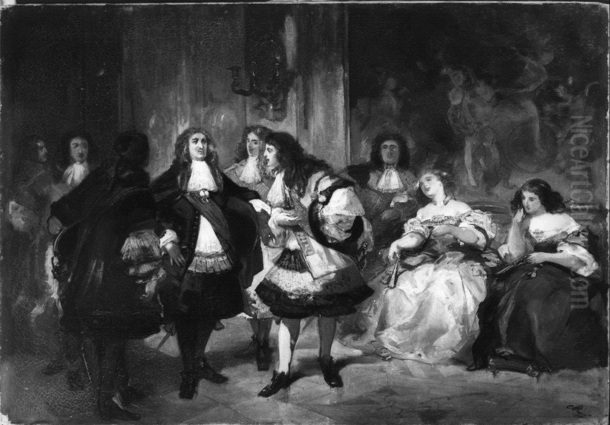 Anno 1668. Van Beuningen stelt de Franse edelen gerust over de kosten van de aanstaande oorlog. Oil Painting by Charles Rochussen