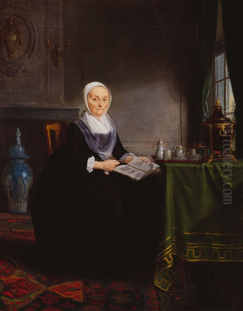 Geertje Hagen (1714-1798)-Vrouw aan tafel Oil Painting by Adriaan de Lelie