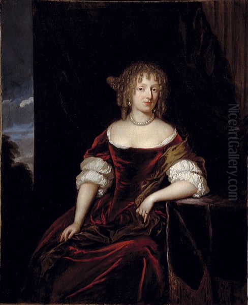 Portret van een vrouw, wellicht Josina Parduyn (1642-1718)-Portrait of a woman, possibly Josina Parduyn Oil Painting by Caspar Netscher