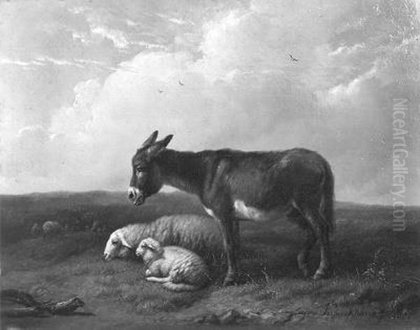 Ezel en schapen Oil Painting by Eugene Verboeckhoven