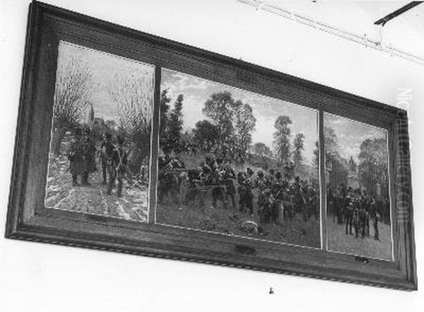 Triptiek schutterij (andere titel: Episode uit de tiendaagse veldtocht) Oil Painting by Jan Hoynck Van Papendrecht