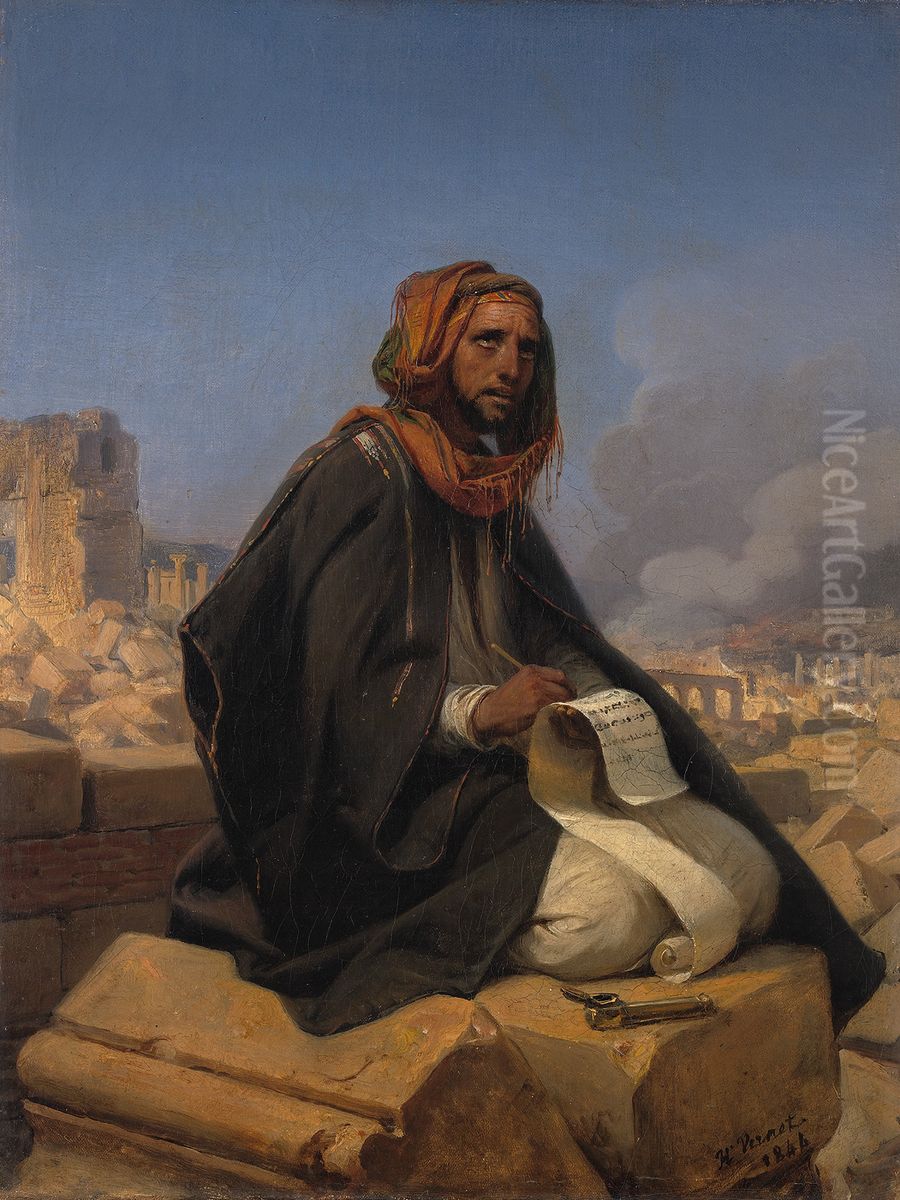 Jeremiah on the ruins of Jerusalem Oil Painting by Horace Vernet