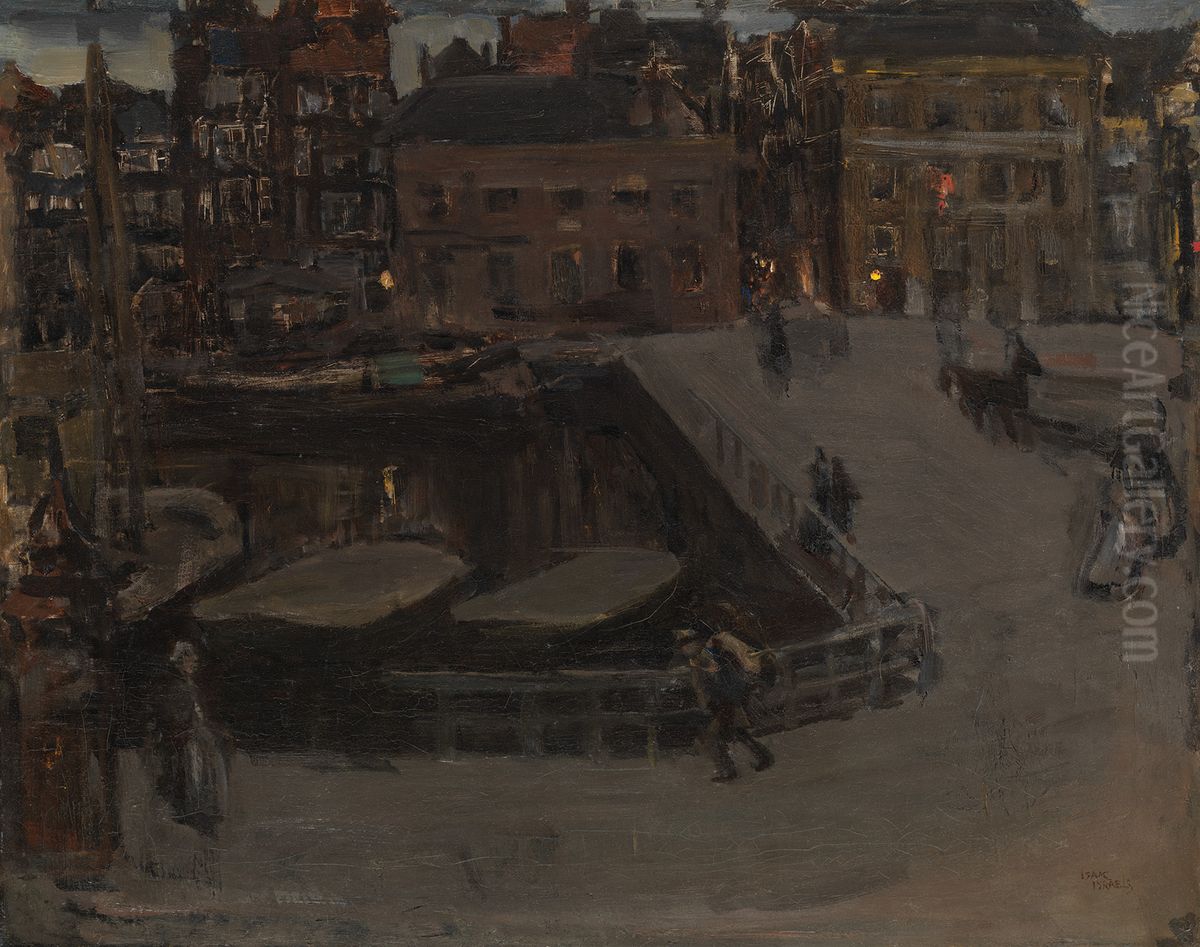 Damrak bij avond Oil Painting by Isaac Lazarus Israels