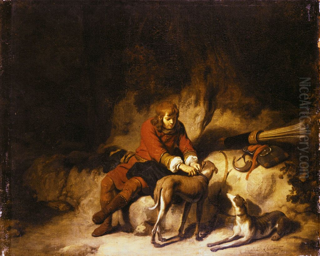 De rustende jager-A hunter resting Oil Painting by Gerbrand Van Den Eeckhout