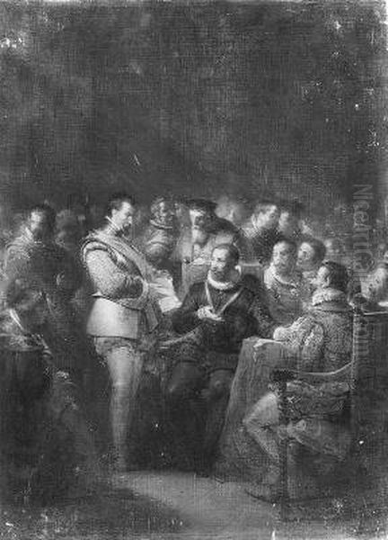 Anno 1572. De eerste onafhankelijke vergadering der Staten van Holland Oil Painting by Johannes Hinderikus Egenberger