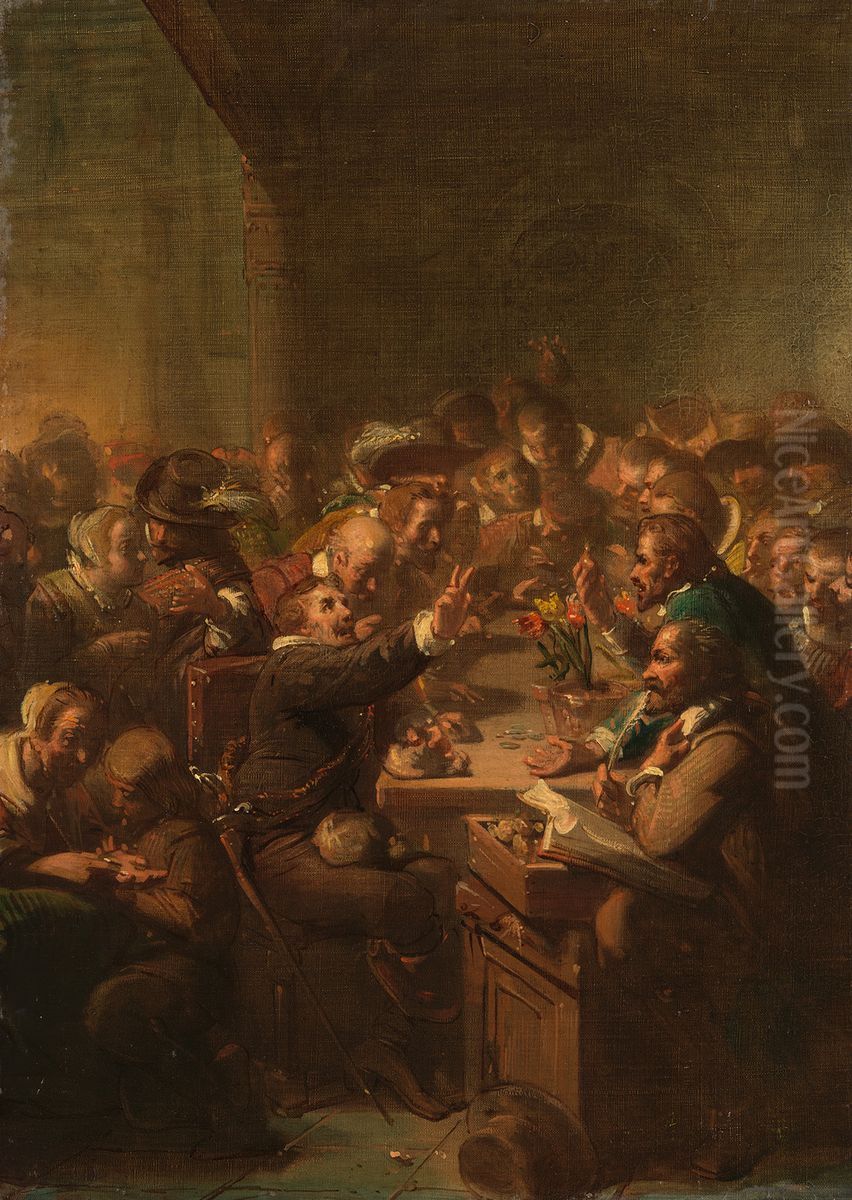 Anno 1637. De tulpenwindhandel Oil Painting by Johannes Hinderikus Egenberger